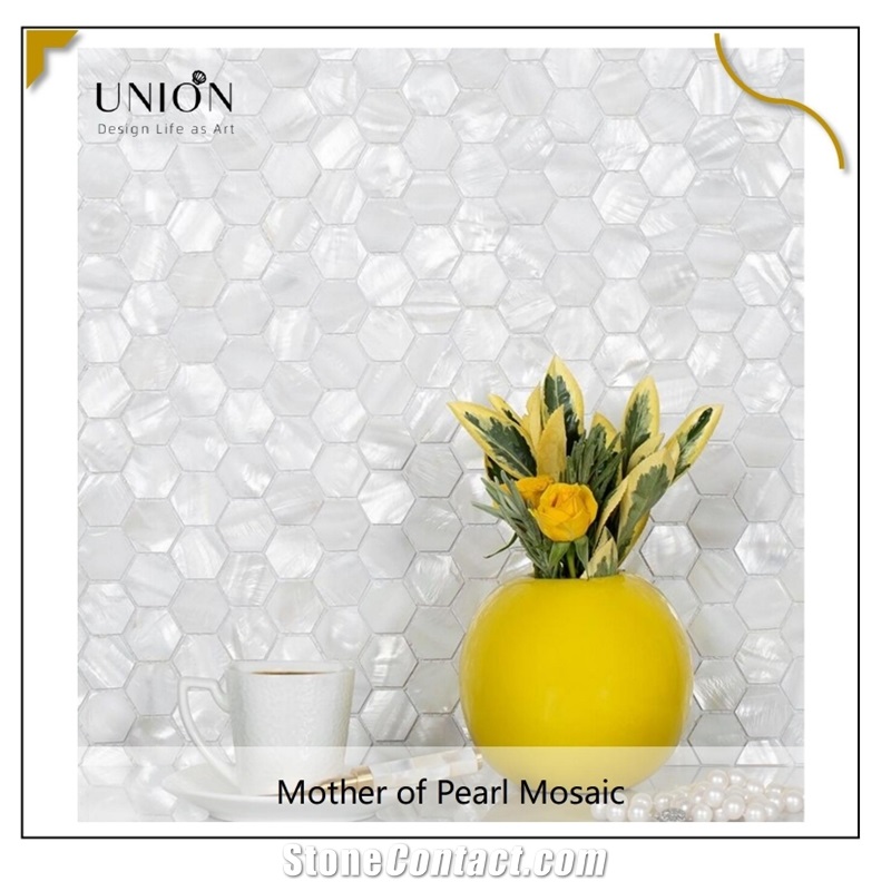 UNION DECO White Hexagon Mother Of Pearl Backsplash Mosaic Tile
