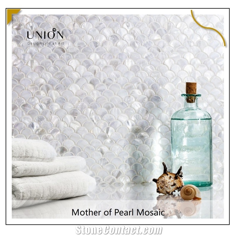 UNION DECO White Mother Of Pearl Fish Scale MOP Mosaic Tile