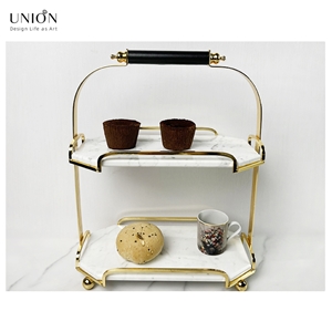 UNION DECO 2 Tier Tabletop Cupcake Stand Marble And Metal
