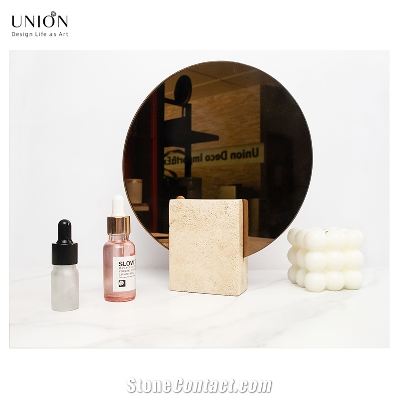 UNION DECO Cosmetic Standing Make Up Mirror Travertine Base