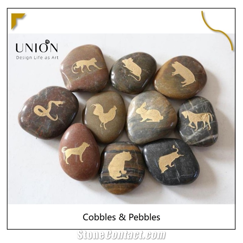 UNION DECO Engraved Pebble Customized Gold Word River Stone