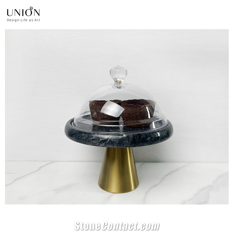 Marble Cake Stand with Golden Base