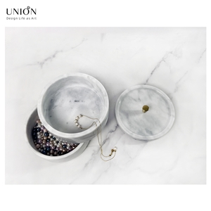 UNION DECO Natural Marble Jewelry Box Two-Tier Storage