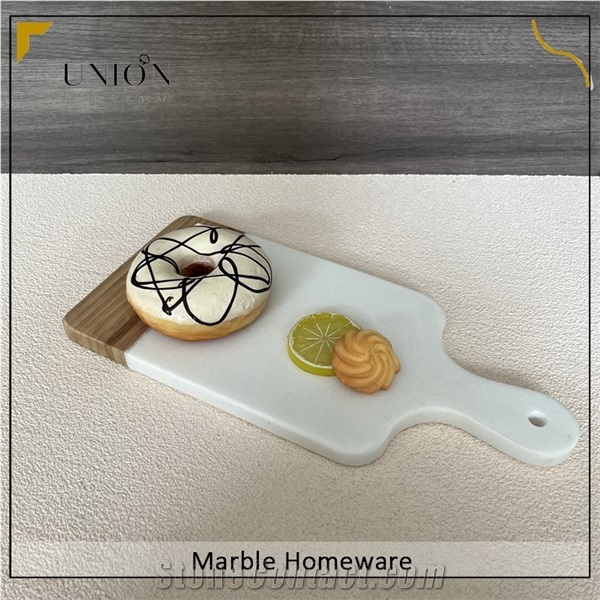 UNION DECO Natural Marble With Wood Tray Cutting Board