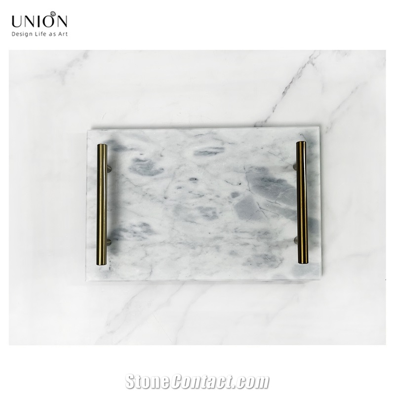 UNION DECO Natural Real Marble Tray Perfume Tray With Handle
