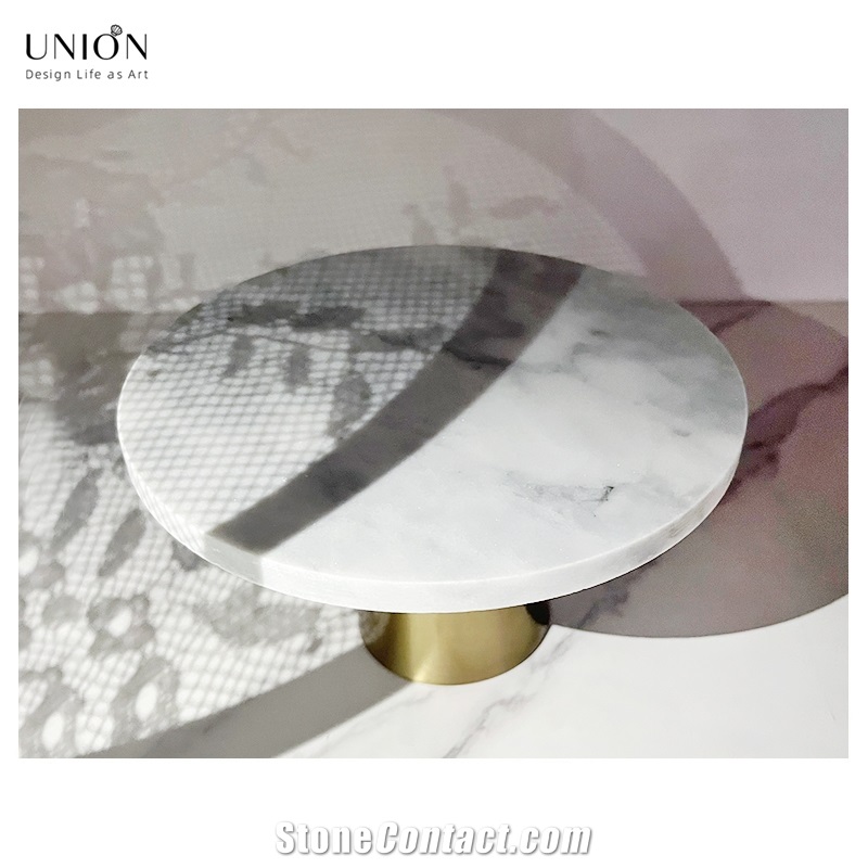 UNION DECO White Marble With Gold Accent Stand Cake Display