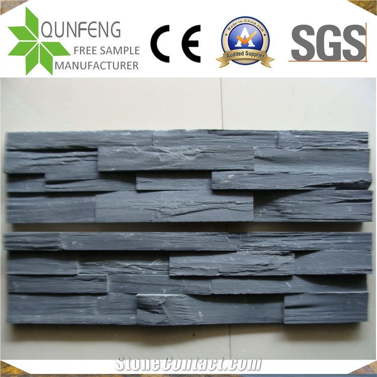 China Black Stacked Stone Wall Cladding Ledger Slate