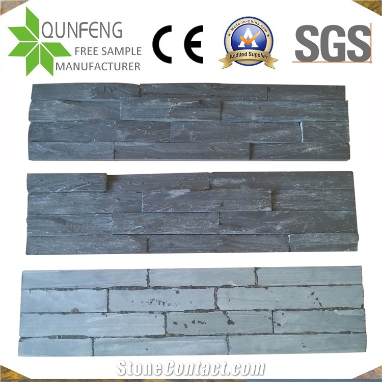 Black Split Stacked Stone Ledger Panel Slate Wall Cladding