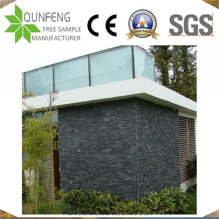 Black Wall Cladding Panel China Split Slate Stacked Stone