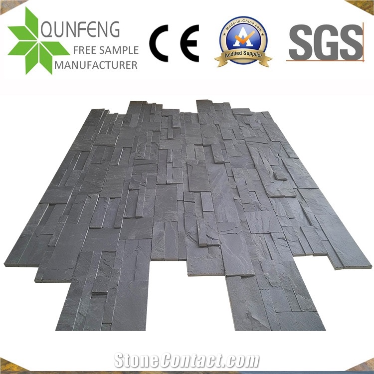China 18*35CM Black Slate Wall Cladding Panel Stack Stone