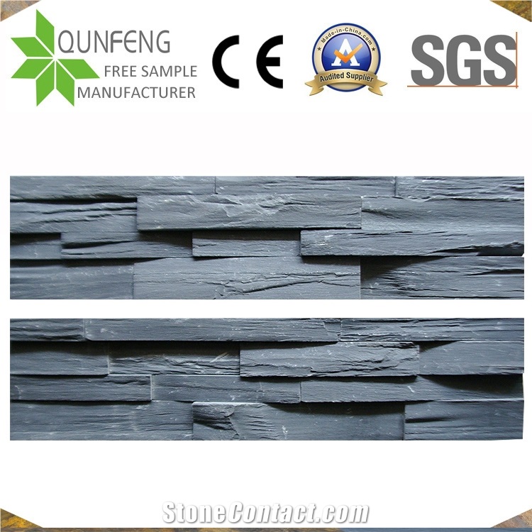 China Natural Black Split Stacked Stone Wall Slate