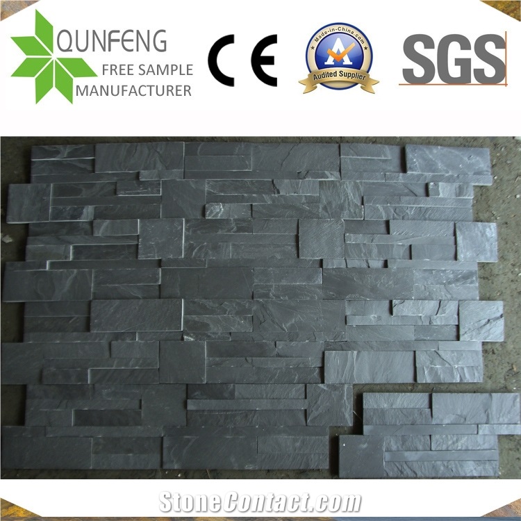China Shape S 18X35cm Black Slate Panel Wall Stone Veneer