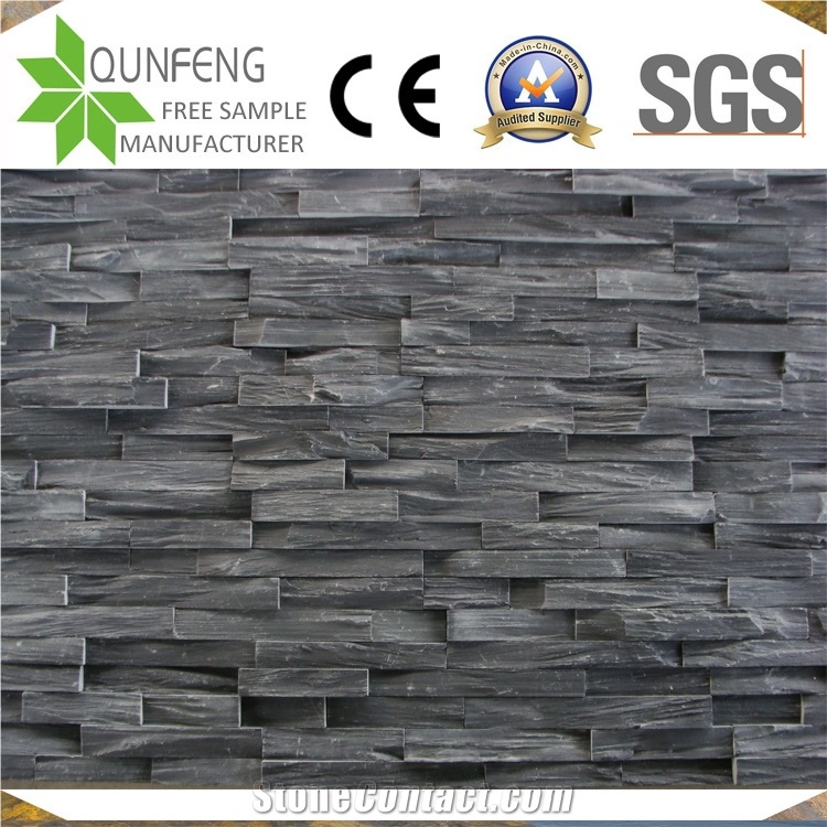 China Split Stacked Stone Black Slate Ledger Panel