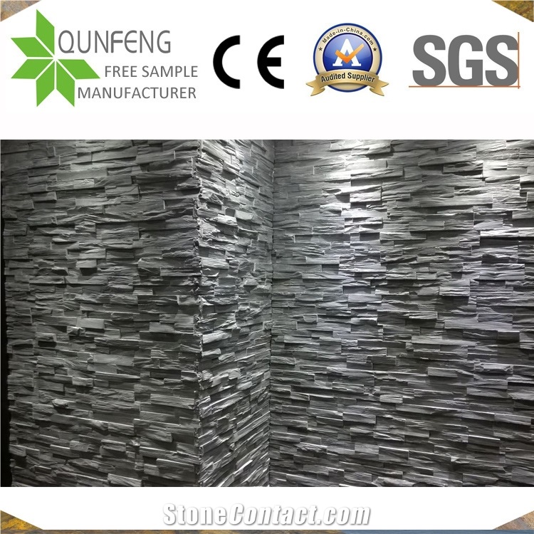 China Split Stacked Stone Wall Panel Dark Grey Slate Ledger