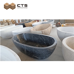 Nero Marquina Black Marble Bathroom Tub Oval Nature Stone White