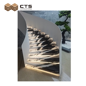 Polished Marble Stair Book Match Panda White Villa Decor