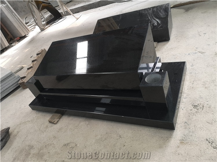Pure Black Polished Granite Memorial Monuments Tombstone