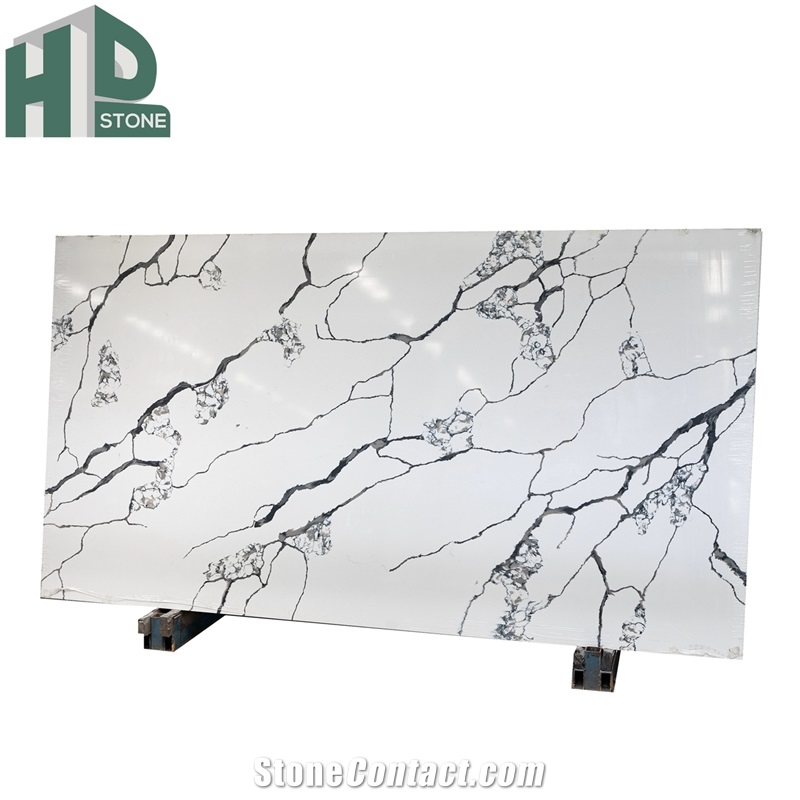 Chinese Engineered Marble Calacatta White Quartz Stone Slab