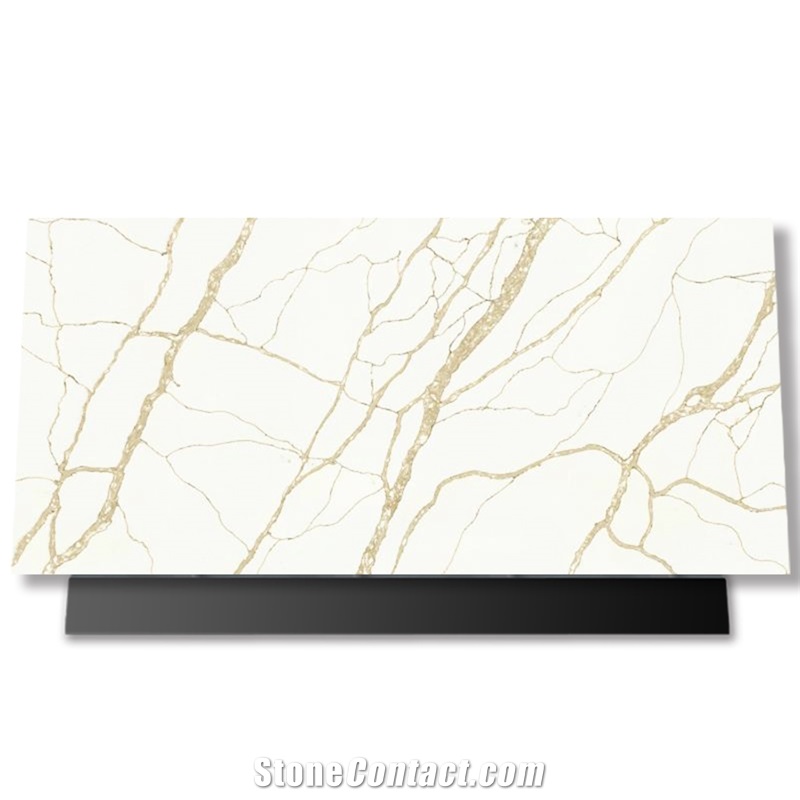 Artificial Calacatta White Quartz Stone Slab With Gold Vein