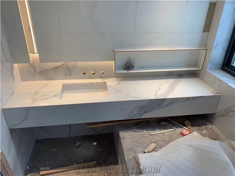 White Sintered Stone Bath Countertop Vanity Tops