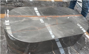 Grey Marble Gold Vein Stone Table Top Cafe Table