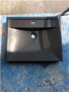 Honed Black Basalt Sink Wash Basin For Hotel Villar