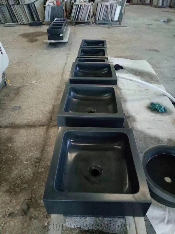 Honed Black Basalt Sink  Wash Basin  For Hotel Villar