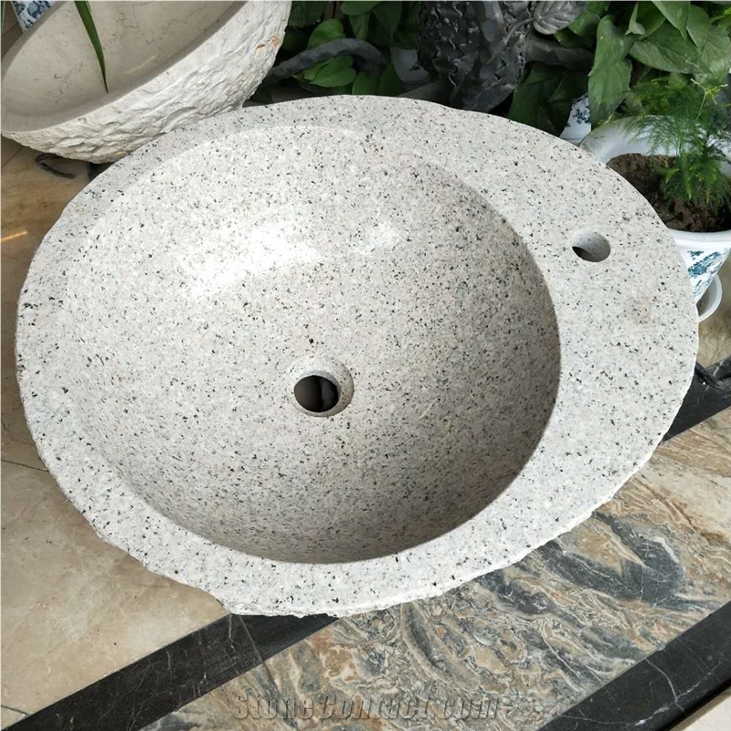 Split Natural White Granite Wash Basin Sink