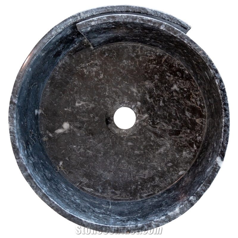 Black Marble Natural Stone Vessel Sink (D)16" (H)6"