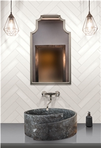 Black Marble Natural Stone Vessel Sink (D)16" (H)6"