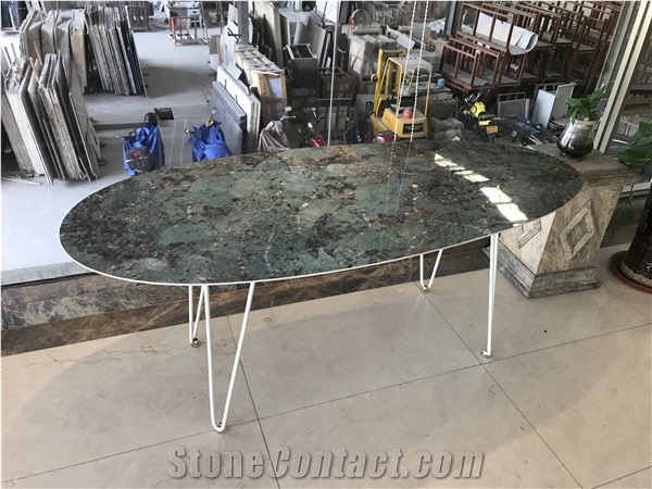Amazon Green Sintered Stone Dining Table Matel Leg