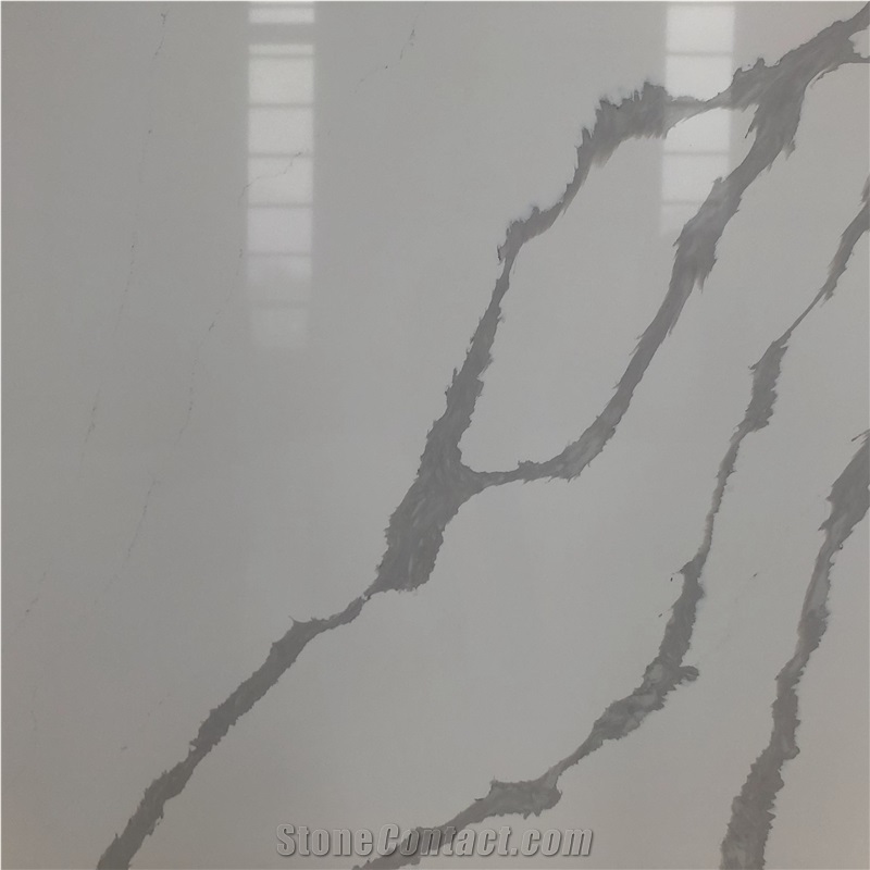 Artificial Calacatta White Marble With Black Vein Quartz Slabs