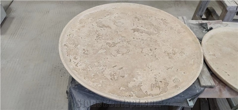 Restaurant Stone Table Top Beige Travertine Round Cafe Table