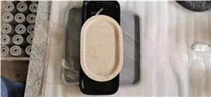 CNC Carving Stone Tea Trays Oval Travertino Serving Plates