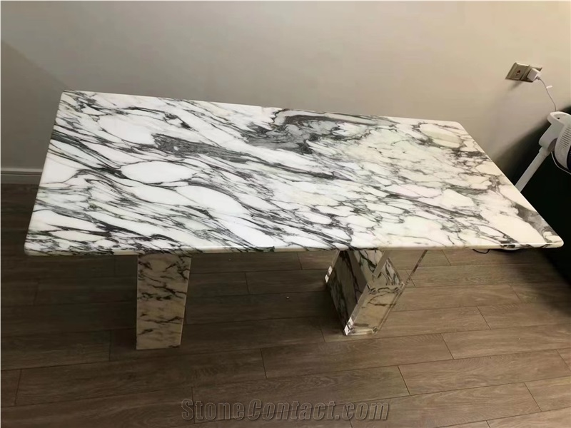 Large Marble Volakas Round Dining Table With Metal Base