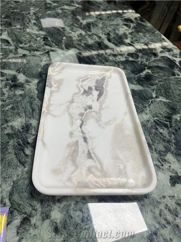 Marble Dessert Dishes CNC Carved Stone Kitchen Serving Plates