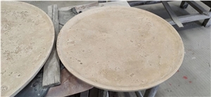Restaurant Stone Table Top Beige Travertine Round Cafe Table