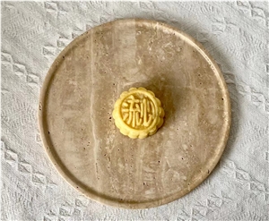 Travertine Round Dishes Carved Stone Dessert Serving Plates