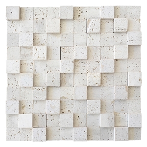 3D White Travertine Mosaic Wall Tile Square Pattern Tiles