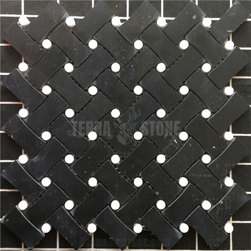 Basket Weave Marble Mosaic Nero Marquina Black Stone Tiles