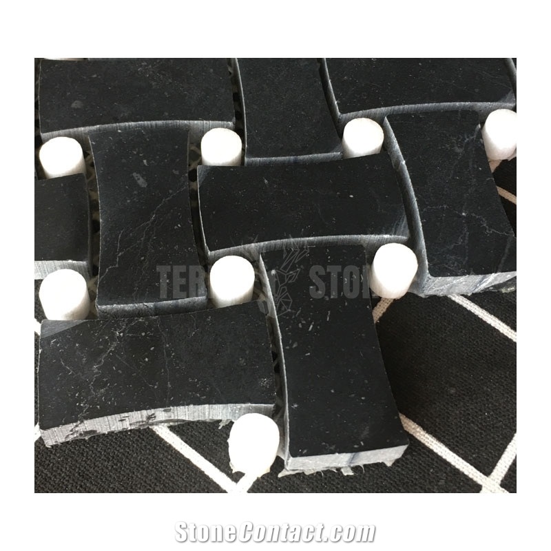 Basket Weave Marble Mosaic Nero Marquina Black Stone Tiles