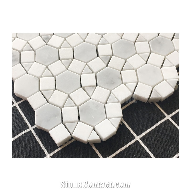 Football Pattern Carrara White And Thassos Marble Mosaic