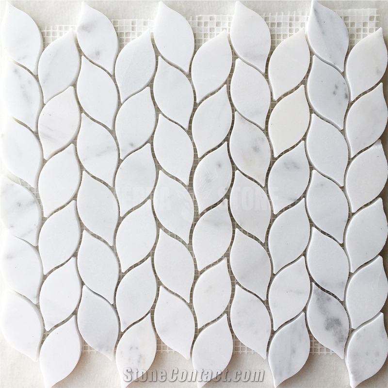 White Marble Leaf Pattern Bathroom Featured Wall Mosaic Tile