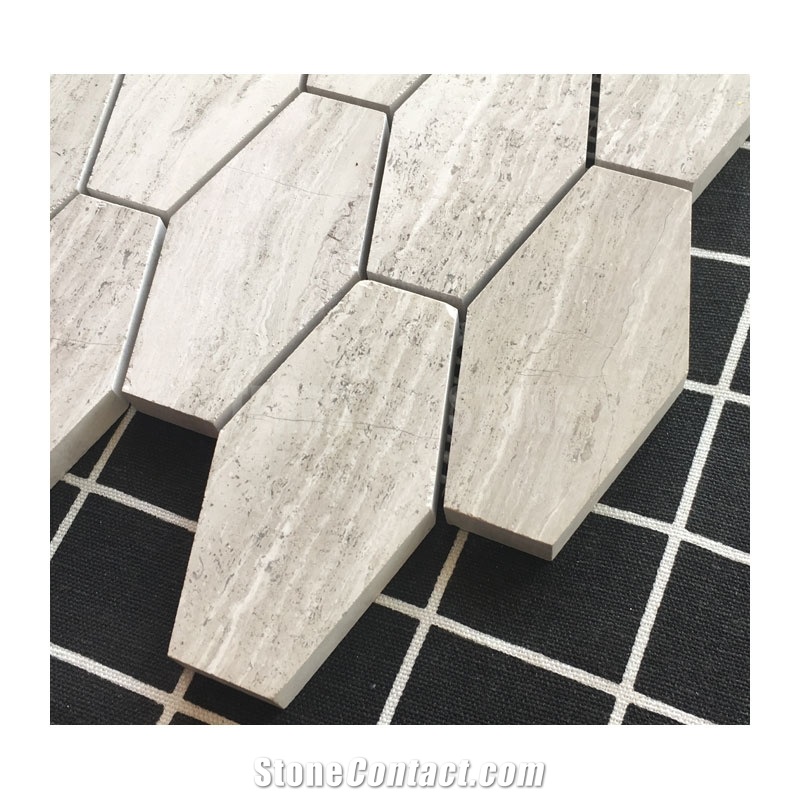 White Oak Wooden Marble Long Hexagon Marble Mosaic Tile