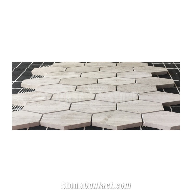 White Oak Wooden Marble Long Hexagon Marble Mosaic Tile