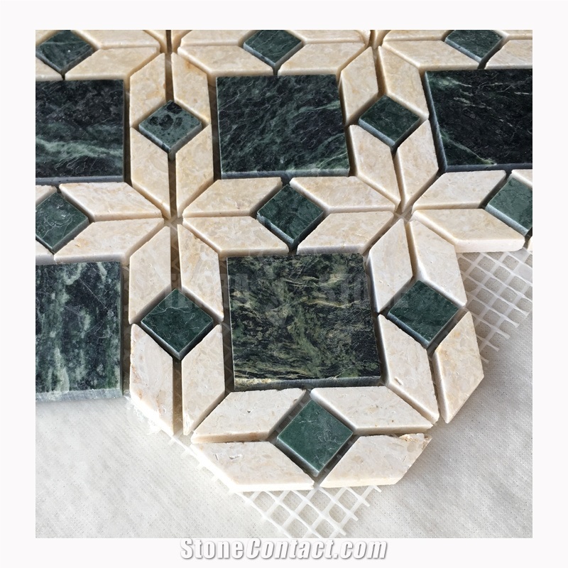 Beige And Green Marble Flower Pattern Bathroom Wall Mosaic