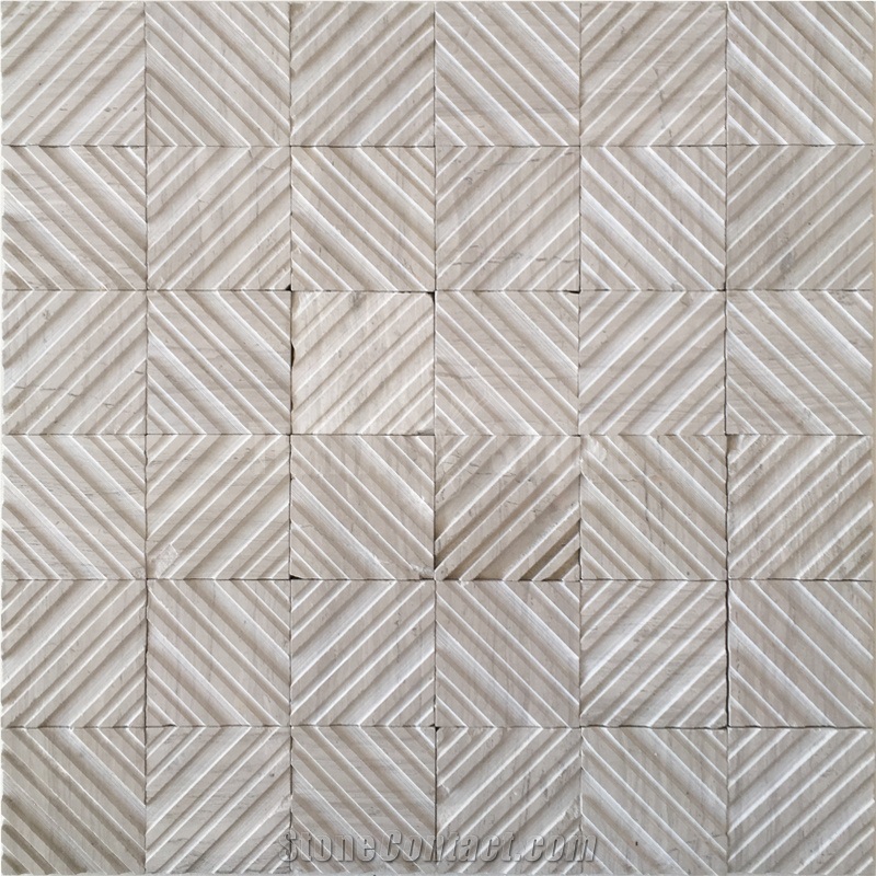 White Oak Wooden Marble Mosaic Grooved Surface Tile