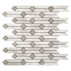 White Oak Anthens Wooden Marble Mosaic Strips Stone Tile