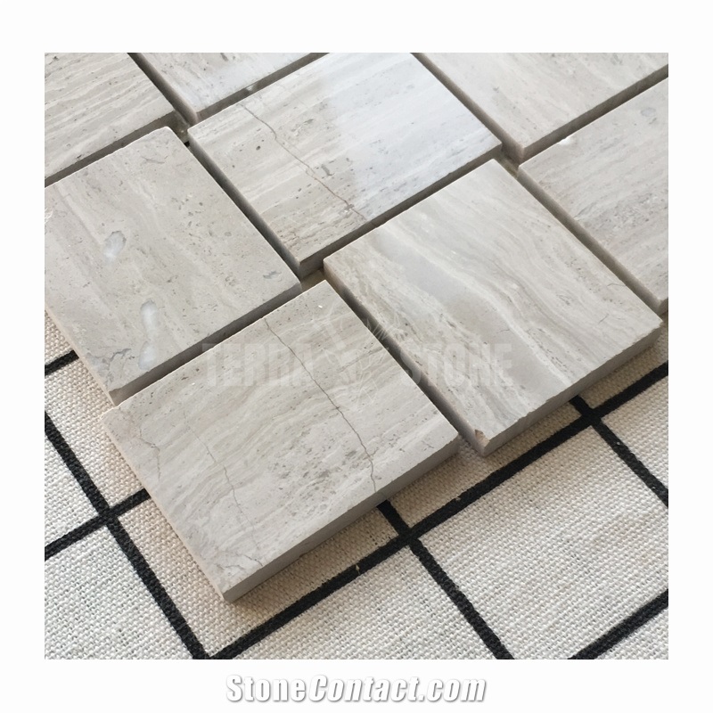 White Oak Wooden Marble Basketweave Mosaic Tile Polished