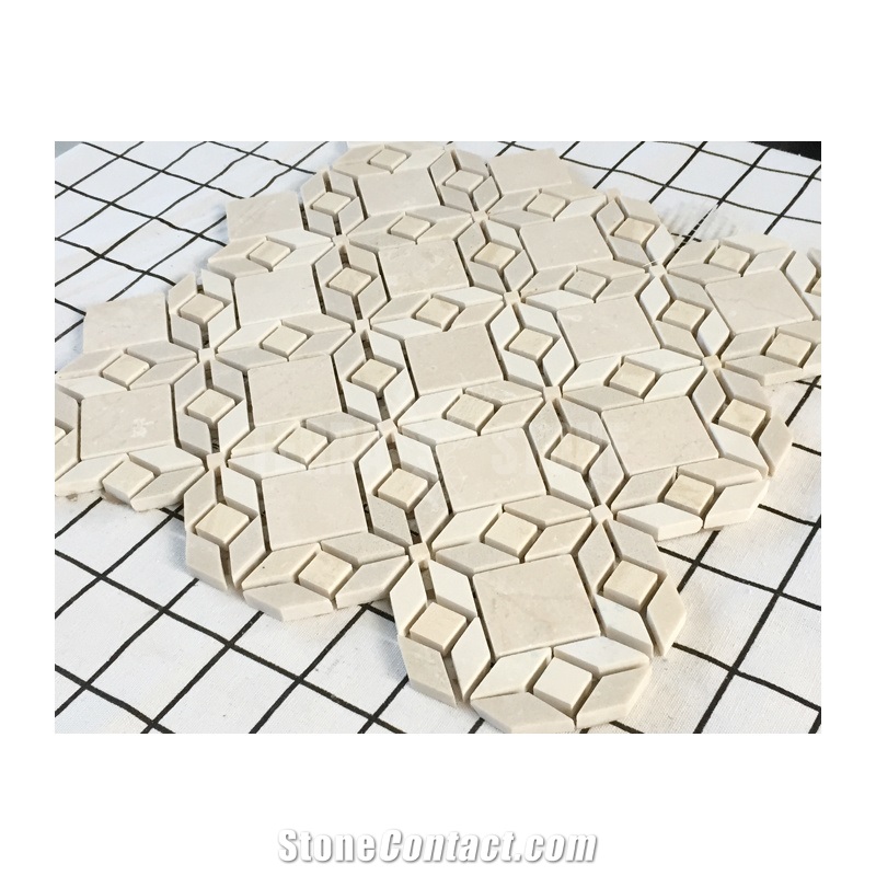 Mini Rhombus Mosaic Egypt Beige Marble Bathroom Floor Tile